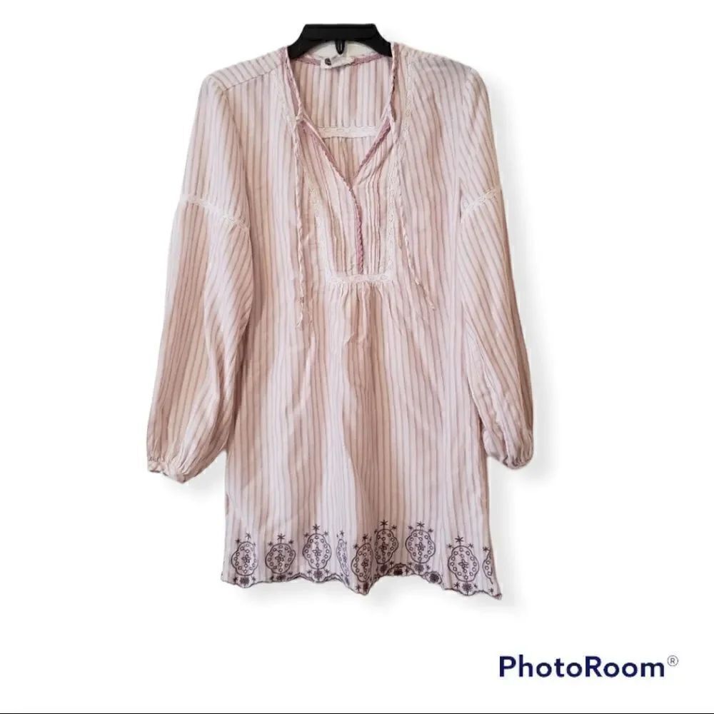Anthropologie Floreat Embroidered Peasant Boho Tunic Mini Dress sz XS